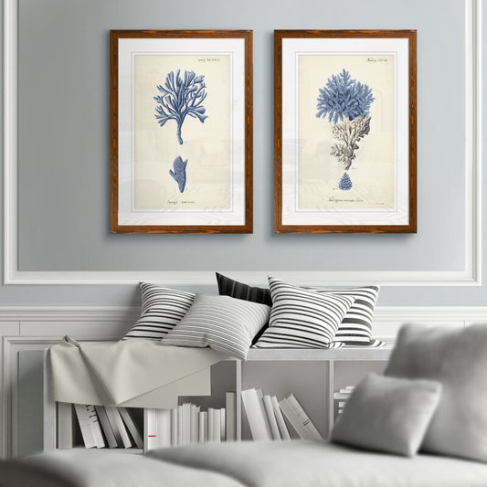Elegant Navy Coral Art Set - Coastal Home Decor
