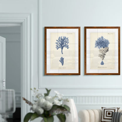 Elegant Navy Coral Art Set - Coastal Home Decor