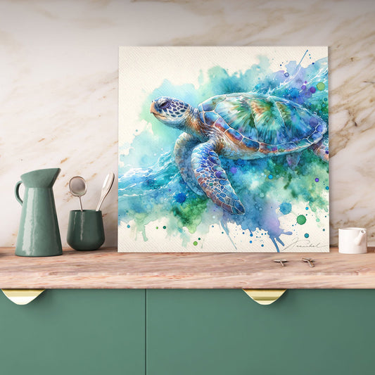 Vibrant Sea Turtle Oil Painting - AquaMarine Ocean Art for Nautical Decor