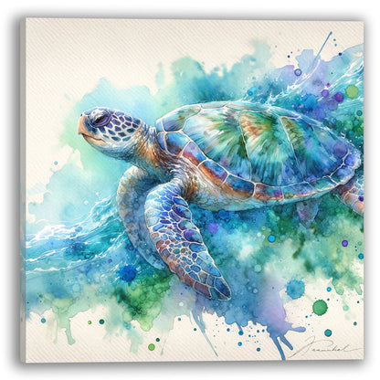 Vibrant Sea Turtle Oil Painting - AquaMarine Ocean Art for Nautical Decor
