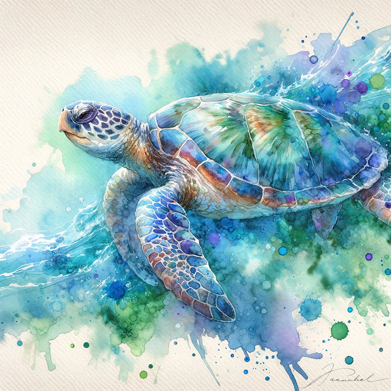 Vibrant Sea Turtle Oil Painting - AquaMarine Ocean Art for Nautical Decor