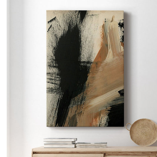 Abstract Black and Beige Oil Painting for Modern Home Decor