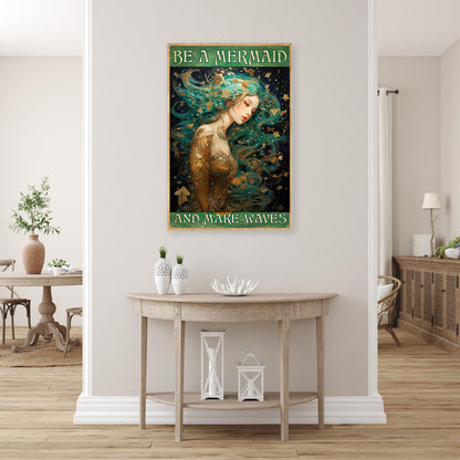 Enchanting Mermaid on Waves - Captivating Oil Painting for Home Décor