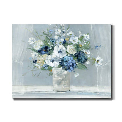 Serene Blue Floral Arrangement Oil Painting for Elegant Home Decor