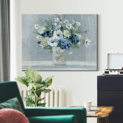 Serene Blue Floral Arrangement Oil Painting for Elegant Home Decor