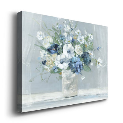Serene Blue Floral Arrangement Oil Painting for Elegant Home Decor