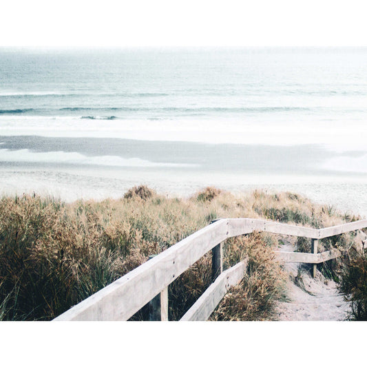 Serene Beach Pathway: Tranquil Oil Painting of Coastal Access and Nature's Beauty