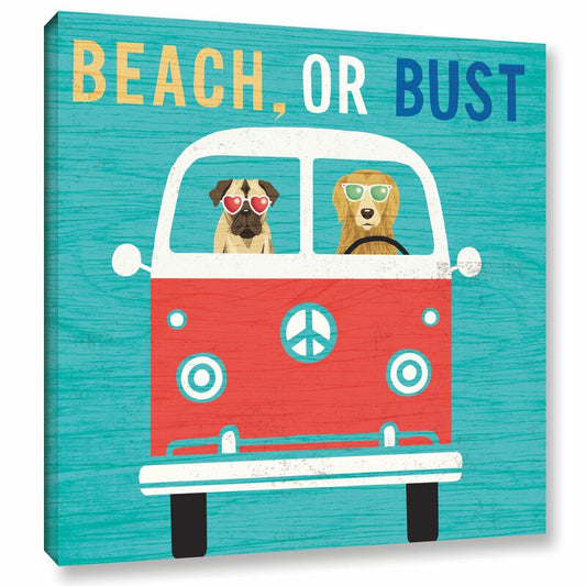 Beach Adventure: Fun Dogs in Retro VW Bus Oil Painting Art