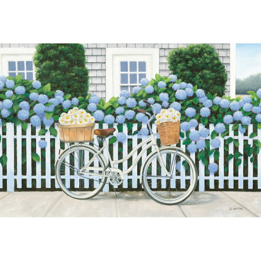 Charming Bicycle with Flowers and Blue Hydrangeas Oil Painting