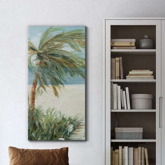 Serene Beach Walk with Lush Palm Trees and Beautiful Ocean View