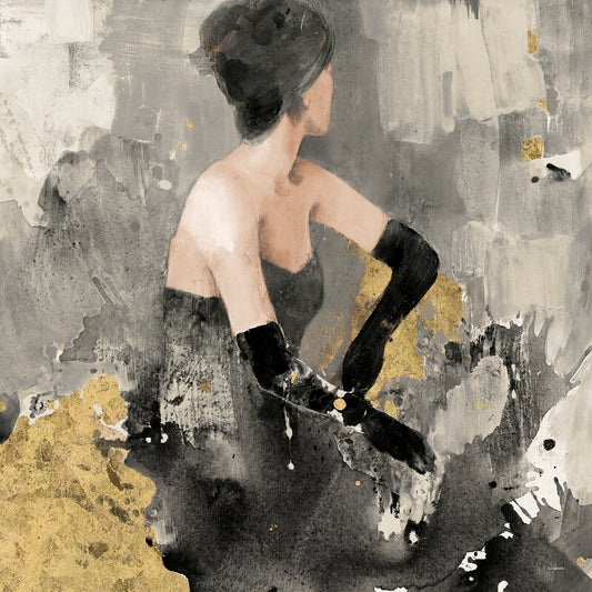 Elegant Woman in Black and Gold Abstract Oil Painting Home Decor