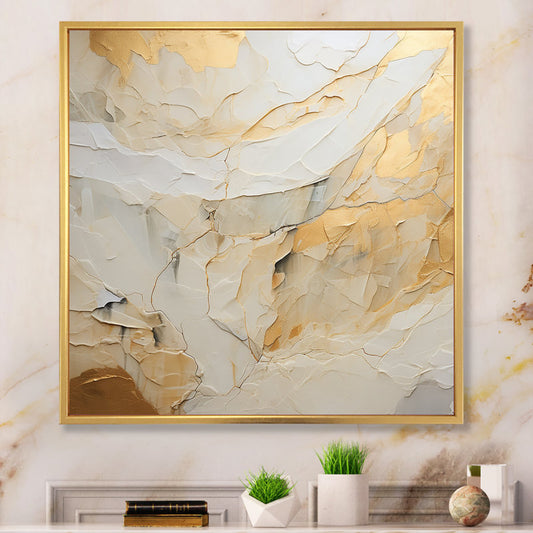 Elegant Beige and Gold Abstract Oil Painting for Modern Home Decor