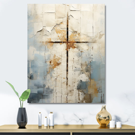 Abstract Beige Cross Painting | Spiritual Artwork for Elegant Home Decor