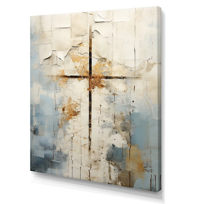 Abstract Beige Cross Painting | Spiritual Artwork for Elegant Home Decor