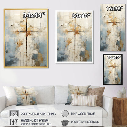 Abstract Beige Cross Painting | Spiritual Artwork for Elegant Home Decor