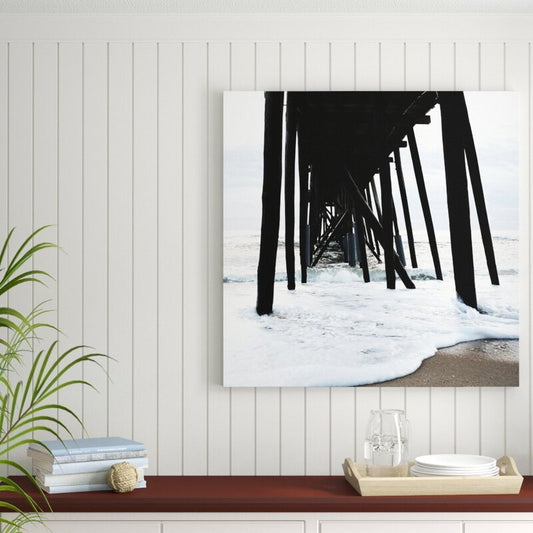 Serene Ocean Waves Under a Classic Pier Landscape Oil Painting