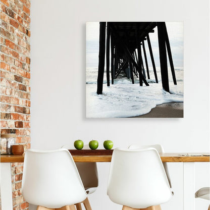 Serene Ocean Waves Under a Classic Pier Landscape Oil Painting