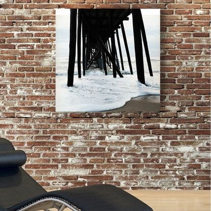 Serene Ocean Waves Under a Classic Pier Landscape Oil Painting