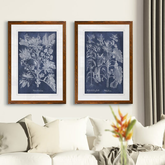 Indigo Botanical Art Set: Elegant Floral Oil Paintings for Home Decor