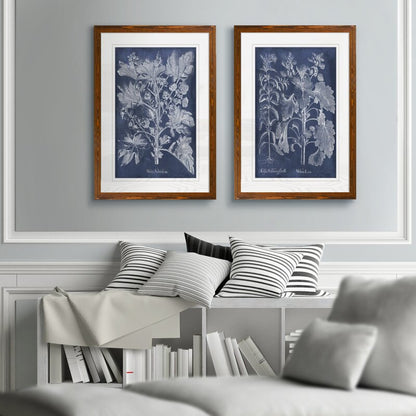 Indigo Botanical Art Set: Elegant Floral Oil Paintings for Home Decor