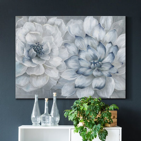 Serene Blossoms: Elegant White Floral Oil Painting for Home Decor