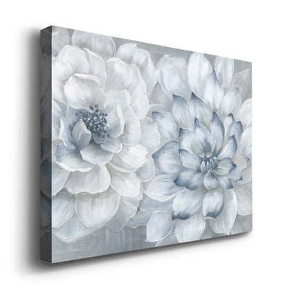Elegant Floral Embrace: White and Blue Blossoms Oil Painting
