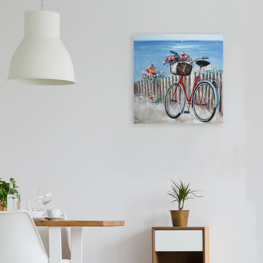 Charming Bicycle with Flowers Oil Painting for Cozy Home Decor