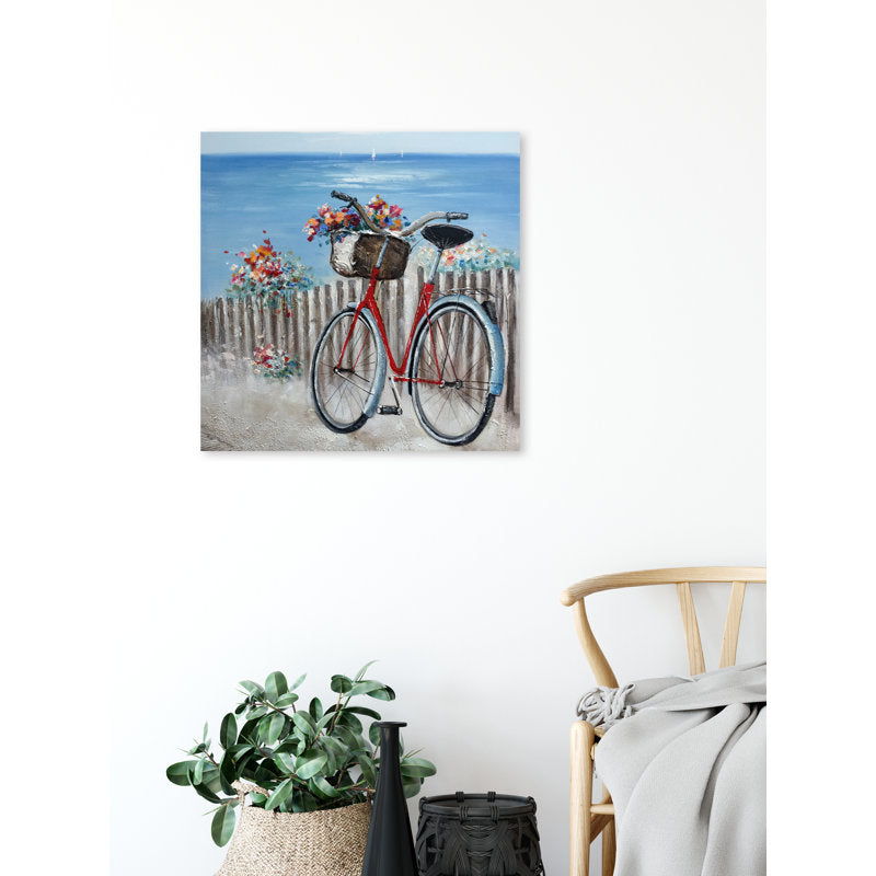 Charming Bicycle with Flowers Oil Painting for Cozy Home Decor