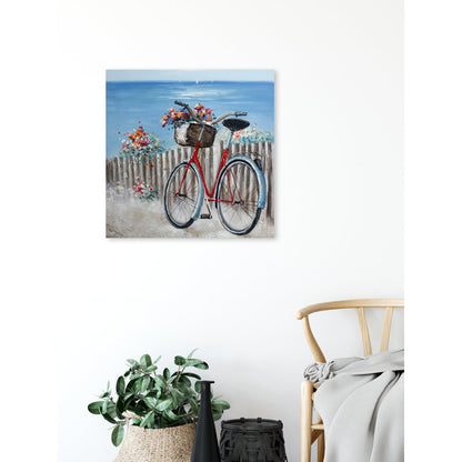 Charming Bicycle with Flowers Oil Painting for Cozy Home Decor