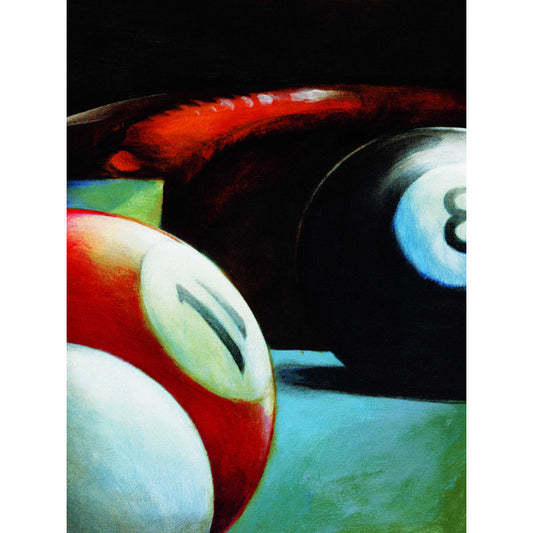 Vibrant Billiards Art: Eight Ball and Rack Still Life Oil Painting