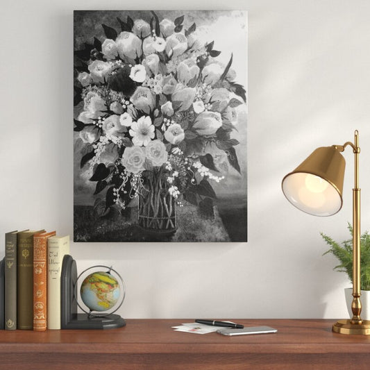 Elegant Black and White Floral Bouquet Oil Painting for Home Décor