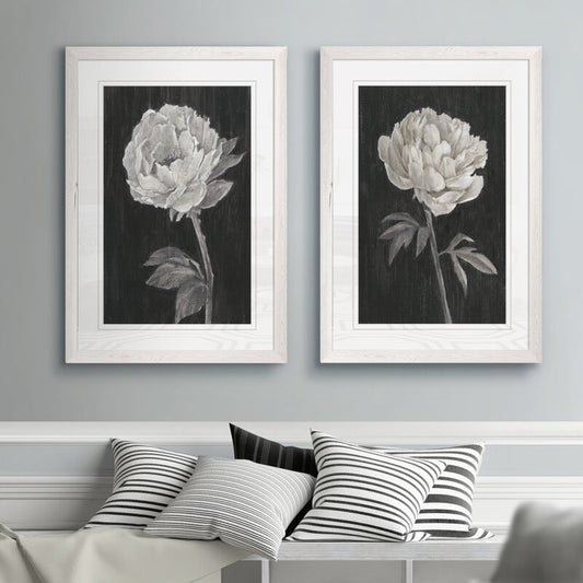 Elegant Black and White Floral Art - Set of Two Framed Oil Paintings