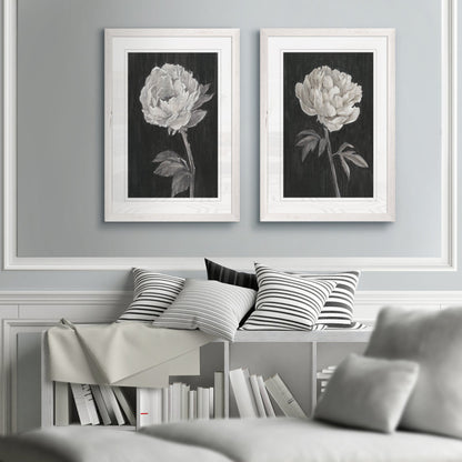 Elegant Black and White Floral Art - Set of Two Framed Oil Paintings