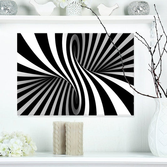 Elegant Black and White Spiral Abstract Oil Painting for Modern Home Decor