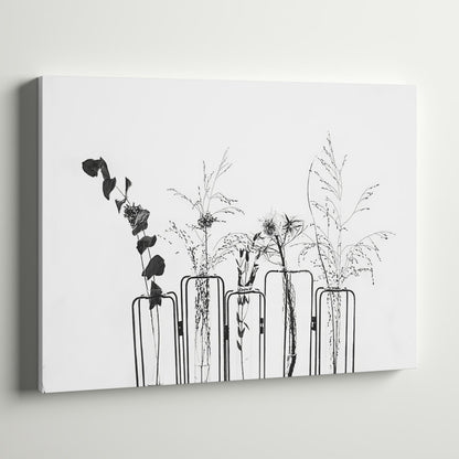 Elegant Black Floral Arrangement on Bright White Canvas Art