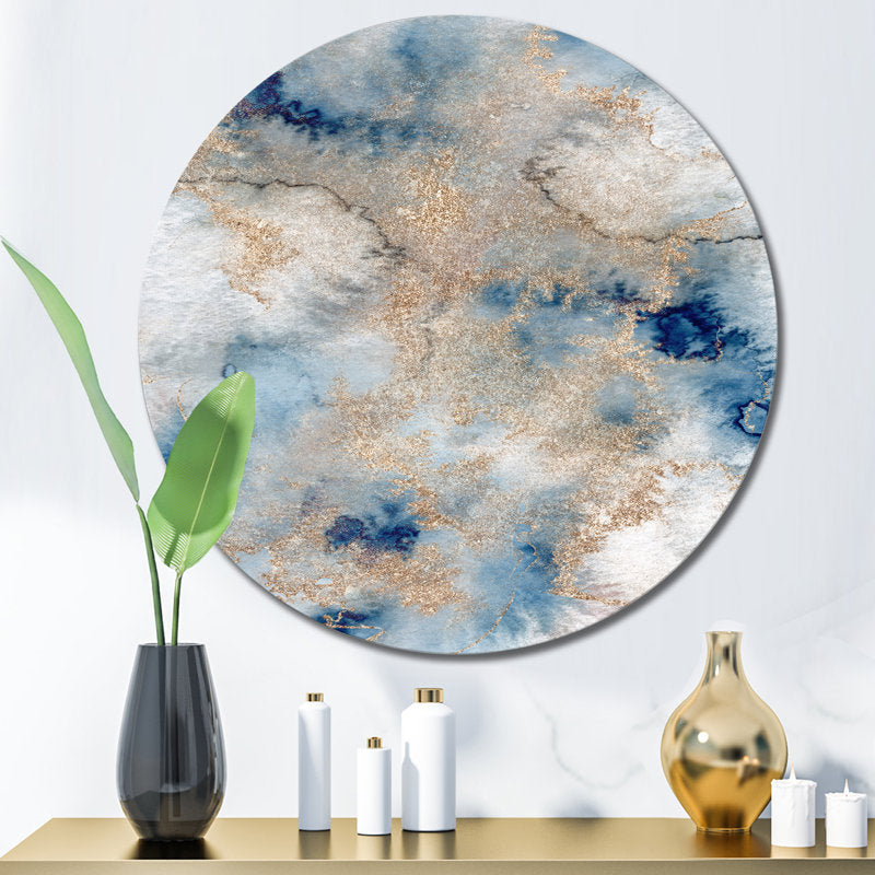 Blue and Gold Abstract Marble Clouds Art for Elegant Home Decor