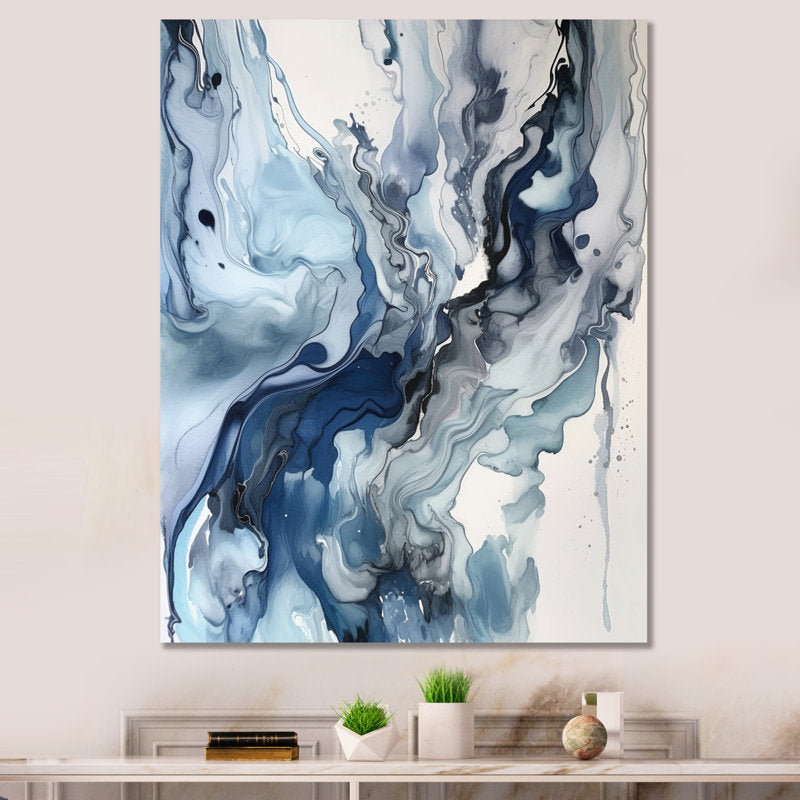 Ethereal Blue and Gray Abstract Oil Painting for Elegant Home Decor