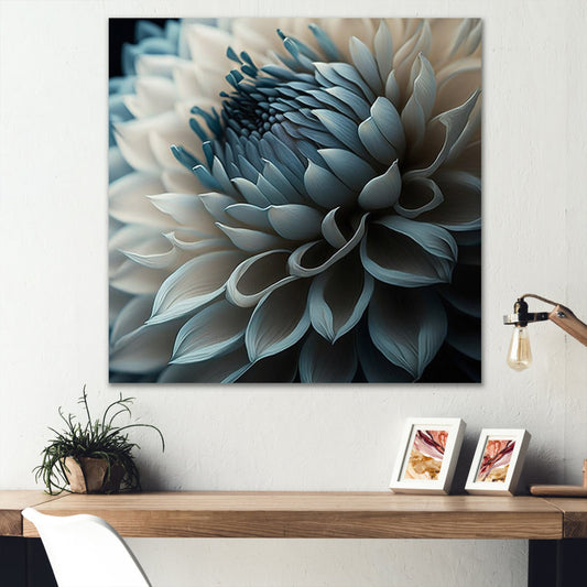 Elegant Blue and White Dahlia Floral Oil Painting for Modern Home Decor