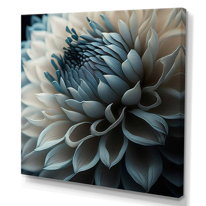 Elegant Blue and White Dahlia Floral Oil Painting for Modern Home Decor