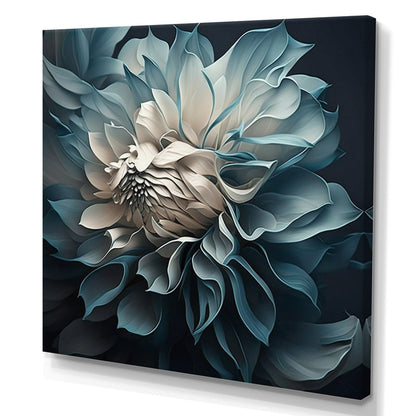 Elegant Blue and White Dahlia Blooming Floral Oil Painting for Home Decor