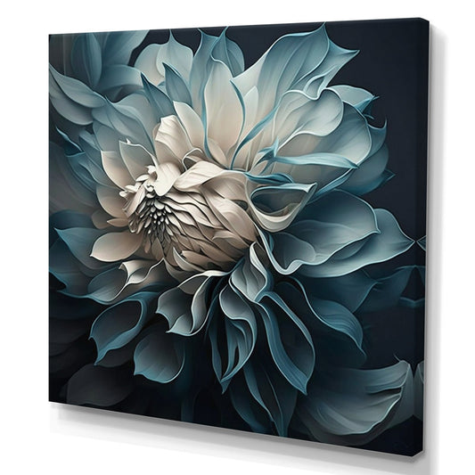 Elegant Blue and White Dahlia Blooming Floral Oil Painting for Home Decor