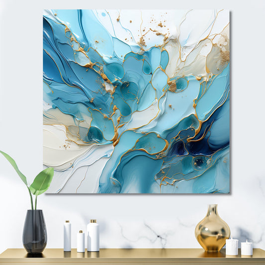 Elegant Blue and White Abstract Glacier-Inspired Oil Painting