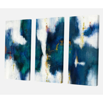 Elegant Blue and Gold Abstract Triptych Oil Painting for Modern Home Decor