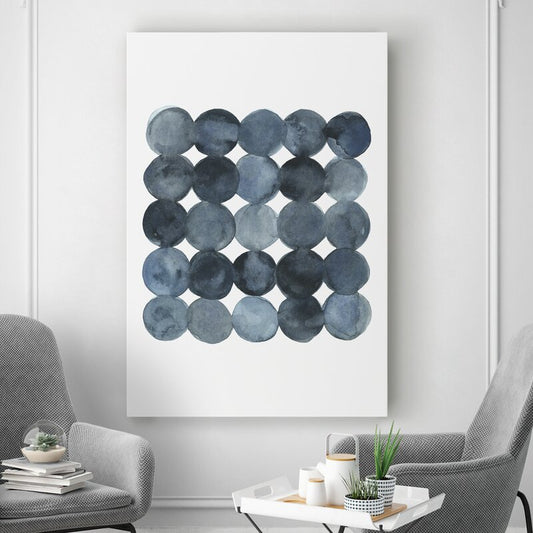 Stylish Blue Gray Abstract Circles Oil Painting for Modern Home Decor