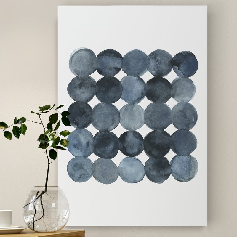 Stylish Blue Gray Abstract Circles Oil Painting for Modern Home Decor