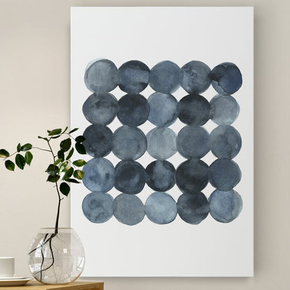 Stylish Blue Gray Abstract Circles Oil Painting for Modern Home Decor