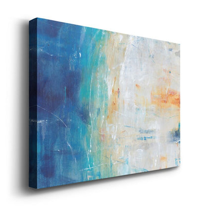 Serene Coastal Vibes Abstract Oil Painting in Blue and Orange Hues
