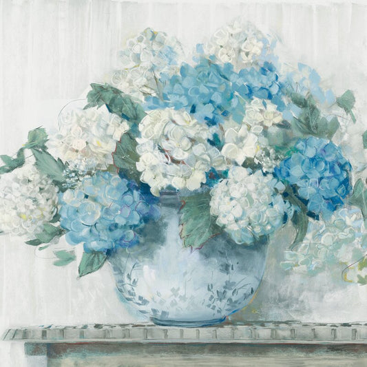 Elegant Blue Hydrangea Floral Oil Painting for Home Decor