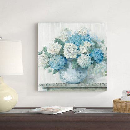 Elegant Blue Hydrangea Floral Oil Painting for Home Decor