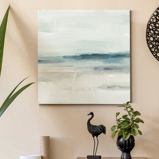 Serene Coastal Horizon in Soft Blue and Cream Tones